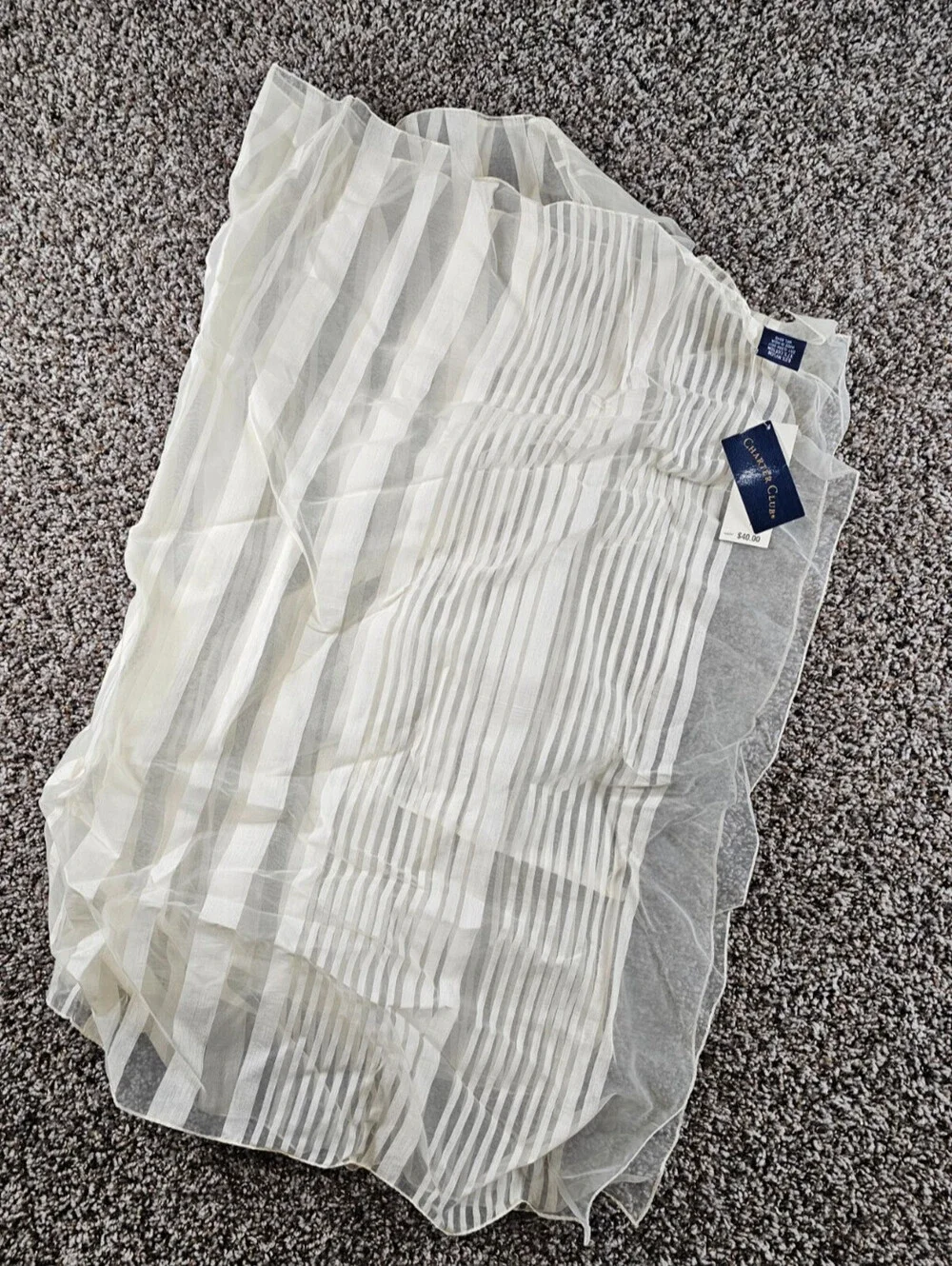 Charter Club Womens Semi Sheer Scarf Shawl White Mesh Striped NEW